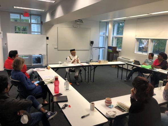 Dr. Ephraim Isaac speaking to class
