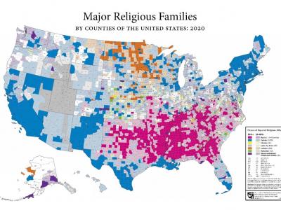 Map of U.S. with religious families represented